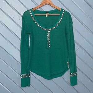 Free People We The Free Rainbow Thermal Green Long Sleeve Tee